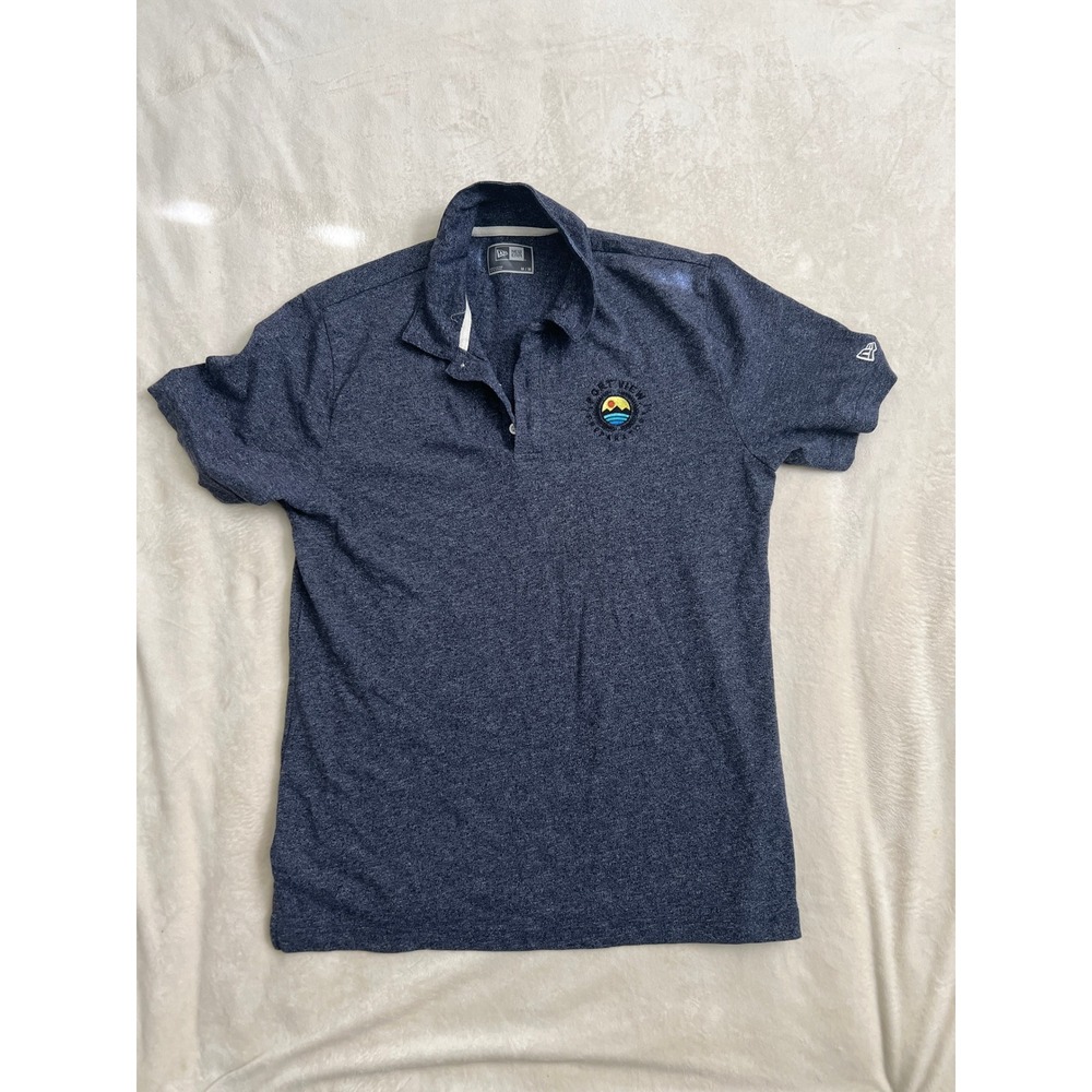 New Era Mens Port View Heather Navy Blue Short Sleeve Polo Shirt Size M